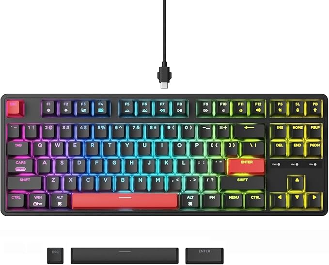 Keychron C3 Pro QMK/VIA Custom Mechanical Keyboard, Hot Swappable Programmable 87 Keys Compact TKL Layout Gasket Mount, RGB Backlight Wired Gaming Keyboard with Brown Switches for Mac/Windows/Linux
