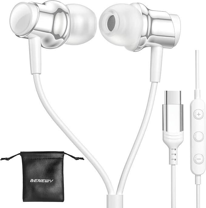 USB C Headphone for Samsung S25 S24 S23 Ultra FE S22 A55 A54 Wired Earbuds Magnetic in-Ear Type C Earphone with Mic Volume Control Stereo Noise Canceling Earbud for iPhone 17 Air 16 15 Pro Max Pixel 9