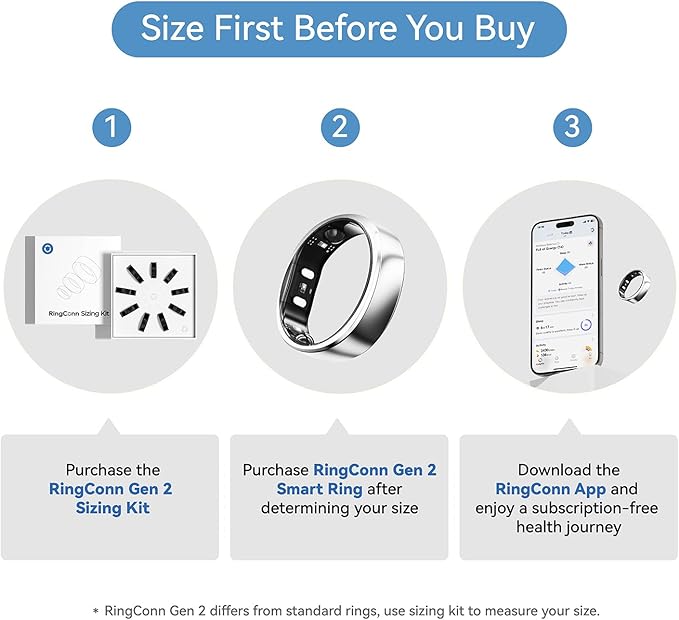 RingConn Gen 2, World’s First Smart Ring with Sleep Apnea Monitoring, No APP Subscription, 12-Day Battery Life, Stress/Heart Rate/Women's Health Tracker, Android & iOS Compatible (Silver, Size 7)