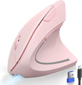 TECKNET Ergonomic Mouse, Rechargeable 2.4G+Bluetooth Vertical Mice 6 DPI Adjustable, Wireless Optical Carpal Tunnel Mouse Right Hand, Multi Device for Laptop, PC, Computer, MacBook, iPad - Pink