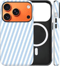 Magnetic for iPhone 17 Pro Case Cute Diagonal Stripes Phone Case, Shockproof Slim TPU and Hard PC Protective Phone Cover Compatible with MagSafe Designed for Women Girls,Blue