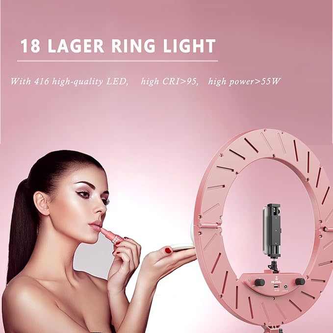 18 Inch Ring Light Kit, 55W6700k Dimmable LED Light, Tripod Stand, Remote Controller,Box,CRI95(Pink)
