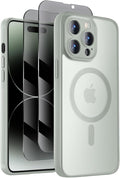 Symcele Designed for iPhone 14 Pro Max Case, Compatible with MagSafe, with Privacy Screen Protectors X2, [Camera Protection] [15FT Military Drop Protection] Shockproof Phone Case, 6.7", Calke Green