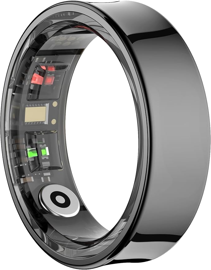 Curved Design Smart Ring Fitness Tracker, Gesture Remote Control Activity Sport Record Sleep Quality Heart Rate SpO2 Skin Temperature Monitoring (Black, #9)