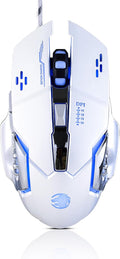 Guiheng Wired Gaming Mouse, Optical USB Mice for Laptop/Desktop, 1200 to 3600 and RGB Light, Ergonomic with 6 Programmable Buttons for Computer Windows 7/8/10/XP Vista Linux Chromebook PC (White)