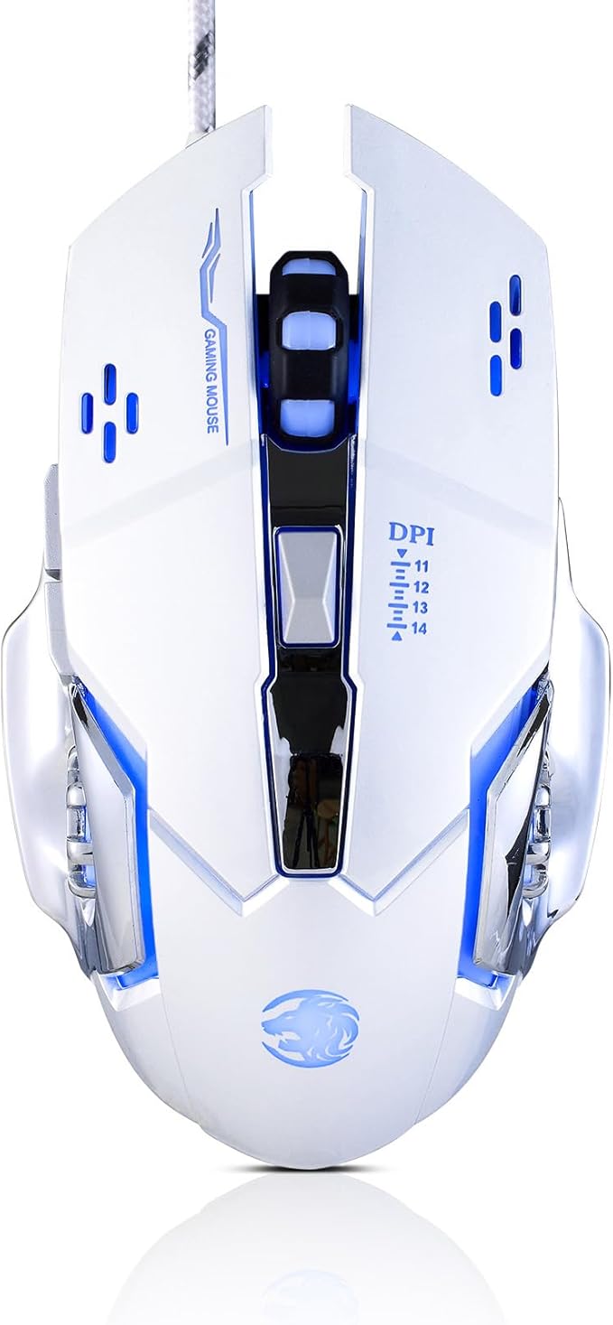 Guiheng Wired Gaming Mouse, Optical USB Mice for Laptop/Desktop, 1200 to 3600 and RGB Light, Ergonomic with 6 Programmable Buttons for Computer Windows 7/8/10/XP Vista Linux Chromebook PC (White)
