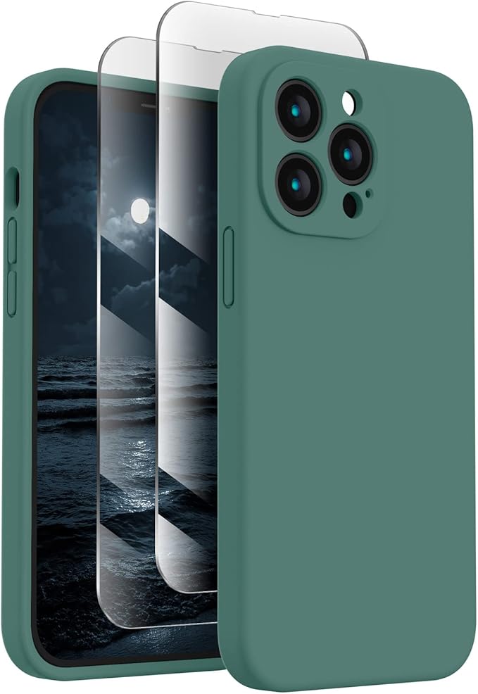 FireNova Designed for iPhone 13 Pro Case, Silicone Upgraded [Camera Protection] Phone Case, Soft Anti-Scratch Microfiber Lining Inside, 6.1 inch, Midnight Green