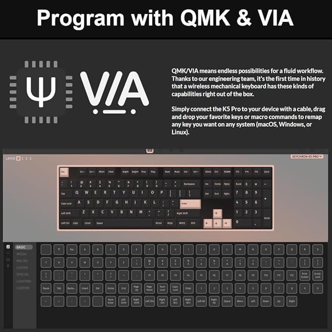 Keychron K5 Pro QMK/VIA Custom Wireless Mechanical Keyboard, Hot-Swappable Full Size Layout 108 Keys Programmable, Ultra-Slim RGB Low Profile Red Switch, Bluetooth/USB-C for Mac Windows Linux