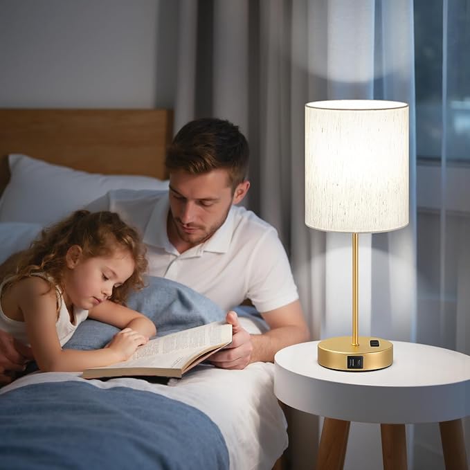 Gold Touch Lamps for Nightstand Set of 2 - Bedside Table Lamp for Bedroom with Dual USB Ports & AC Outlet, 3-Way Dimmable Lamps for Living Room Boys Room, Night Light with 5000K Daylight Bulbs