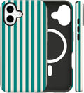 Magnetic for iPhone 17 Case Cute Stripes Phone Case, Shockproof Slim TPU and Hard PC Protective Phone Cover Compatible with MagSafe Designed for Women Girls, Emerald Green