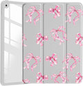 JOYLAND Elegant Bow Pattern Case for 9.7" iPad 5th/6th Generation（2017/2018）,Clear Acrylic Hard Back Grey Case with Pencil Holder Trifold Stand Tablet Cover (Model Number:A1822 A1823 A1893 A1954)