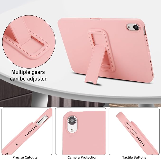 Case for iPad mini 7th & 6th Gen with Kickstand, Soft TPU + Hard PC Ultimate Delicate Touch Feeling Shockproof Protective Back Cover for iPad mini 7th 6th Women Men, Pink