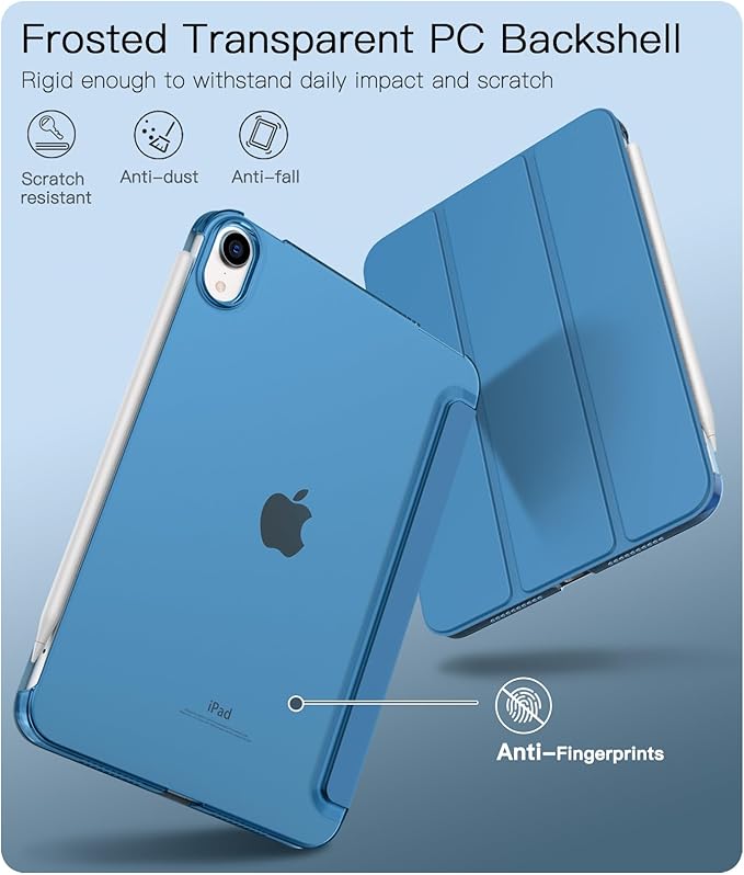 TiMOVO Case for iPad mini 7 A17 Pro 8.3-inch 2024, iPad mini 6th Generation Case, Slim Translucent Hard Back Folio Cover Support Touch ID & Apple Pencil Charging, Auto Wake/Sleep, Peacock Blue