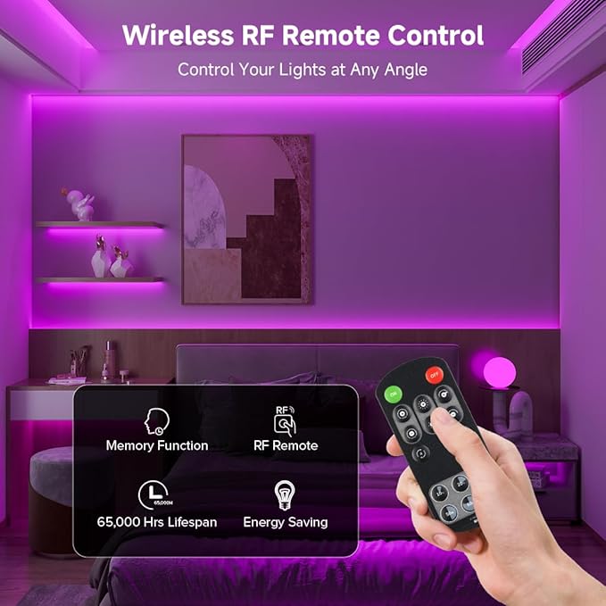 BTF-LIGHTING COB LED Strip Light 24V 16.4FT UL Listed, Purple Color Dimmable High Density Flexible Tape Light with RF Remote & ETL Power Adapter, Ultra Bright for Bedroom Kitchen Home Indoor Lighting