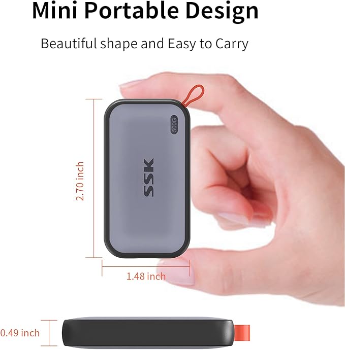 SSK Portable SSD 500GB External Solid State Drives, up to 1050MB/s USB C SSD External Hard Drive USB 3.2 Gen2 for iPhone 15/Pro, Windows, Mac, Android Phones and Tablets
