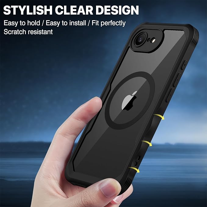 CENHUFO Magnetic Privacy Case for iPhone 16E / iPhone 17E [Compatible with Magsafe] Full Body Phone Case Built-in 9H Glass Privacy Screen Protector and Camera Protector, Shockproof Cover - Black