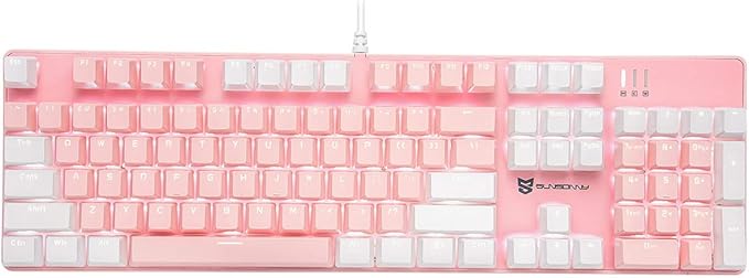 Qisan 104 Mechanical Keyboard for Gaming | Large Size USB White Backlit Gaming Keyboard Wired | US Layout Blue Switches Hot Swappable Mechanical Clicky Keyboards Compatible with PC & Laptop