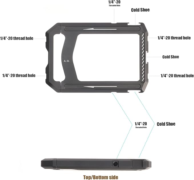 Fotga Aluminum Universal Smartphone Cage Photo Video Stabilizer with Handles Rig for iPhone 17 16 15 14 Pro Max Samsung Cell Phone Vlog Live Stream Video Recording,with Cold Shoe Tripod Mount