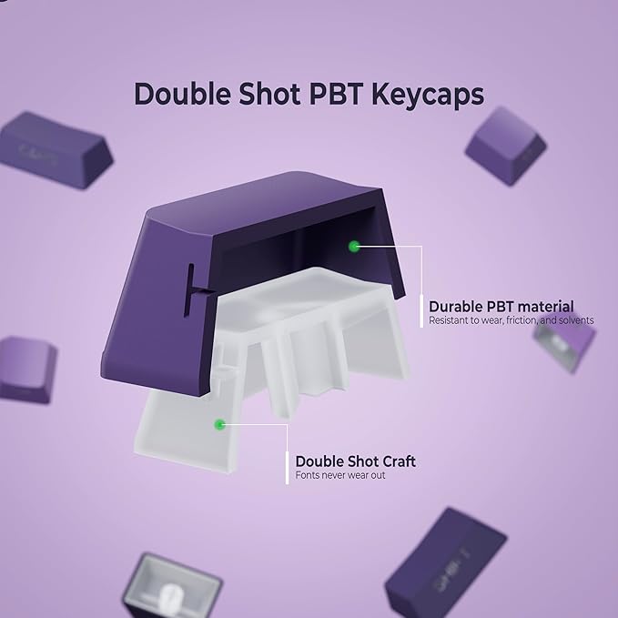 XVX Side Print Keycaps, Shine Through Double Shot PBT Keycaps, Custom Key caps 60 65 75 100 Percent, Gradient Purple 136 Keys Set, OEM Profile, Minimalist Style for Cherry Gateron MX Switches Keyboard