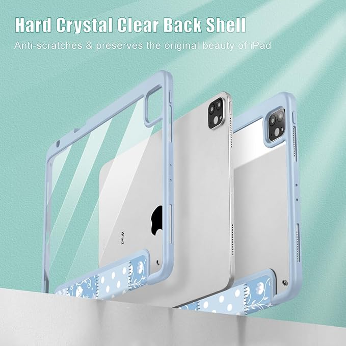 Tuiklol for iPad Pro 12.9 Inch 6th/5th/4th/3rd Generation 2022 2021 2020 2018 Case,Built-in Pencil Holder Clear Transparent Protective Back Shell Cover with Auto Sleep/Wake, Patchwork Floral