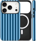Magnetic for iPhone 17 Pro Case Cute Stripes Phone Case, Shockproof Slim TPU and Hard PC Protective Phone Cover Compatible with MagSafe Designed for Women Girls, Lake Blue