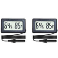 2-Pack Mini Digital Hygrometer Thermometer Gauge with Probe LCD Display Temperature Fahrenheit Humidity Meter for Incubator Reptile Plant Terrarium Sealed Containers Guitar Case