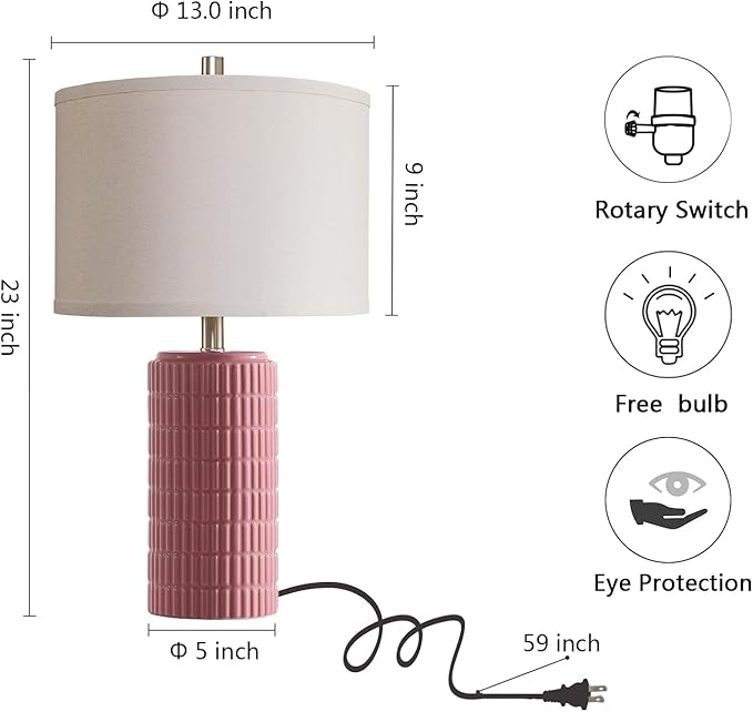 AIEAMPDO 23" Set of 2 Pink Ceramic Table Lamp for Living Room Bedroom, Modern Farmhouse Nightstand Desk Lamps for Dining Room Dresser End Table Entryway, 2 LED Bulbs Included
