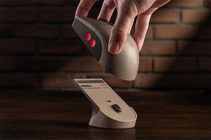 8BitDo Retro R8 Mouse with Charging Dock, PAW 3395 Optical Sensor DPI 26,000, Wireless Mouse with 4K Polling Rate, Programmable Buttons, and HUANO Micro Switches - C64 Edition