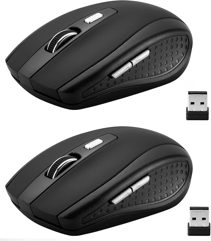 Guiheng 2 Pack Wireless Mouse, 2.4Ghz Wireless Mouse Computer Mouse1200,6 Buttons with Nano Receiver for Laptop,PC,Chromebook,Computer,Notebook,Office (Black)