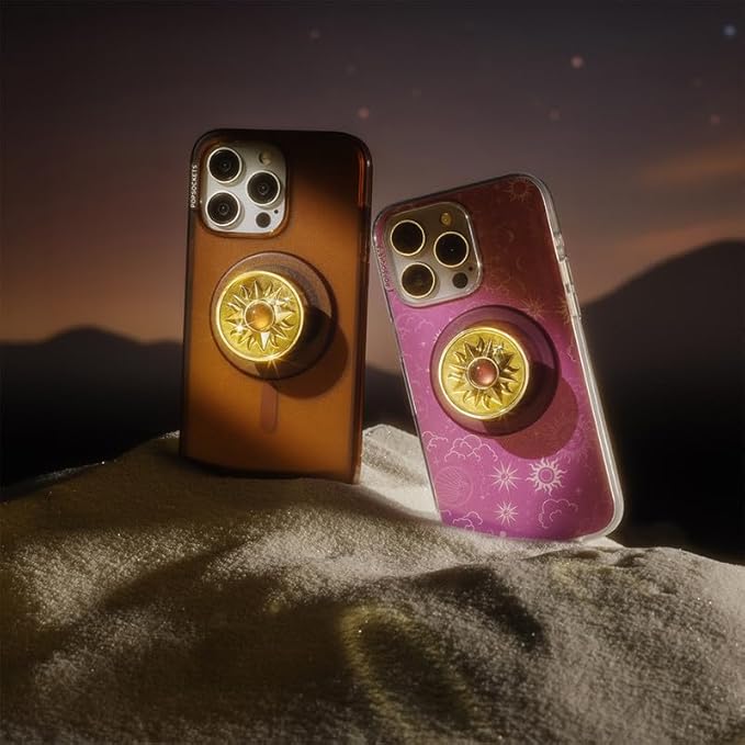 PopSockets Phone Grip for MagSafe, Magnetic Holder, Phone Stand, Gold - Enamel Sun Jewel Mauve