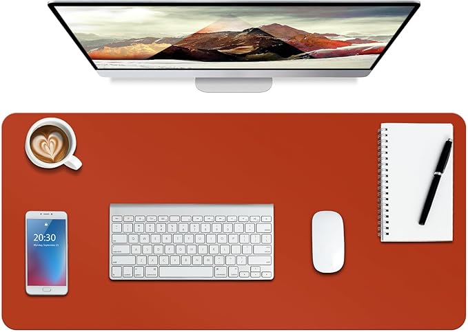 Boutilon Leather Desk Pad Protector,Non-Slip Mouse Pad,Laptop Desk Pad,Office Mouse Mat,Waterproof Leather Desk Blotter,Desk Writing Pad for Office and Home (S-Orange H,24"x 14")
