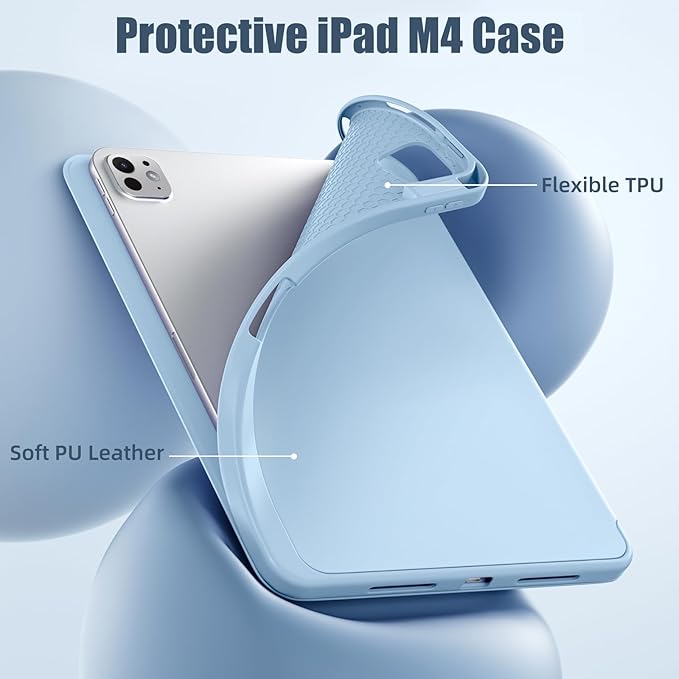 Kidopire New Compatible with iPad Pro 11 Inch Case (M4 2024/M5 2025) with Pencil Holder, Smart Cover with Protective Trifold Stand & Soft TPU Back, Auto Wake/Sleep, Support Pencil Pro, Blue