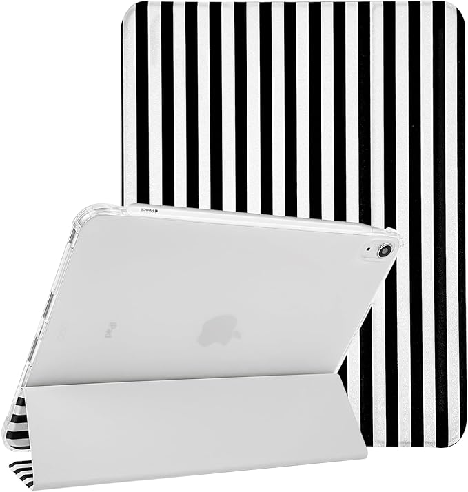 Lovmooful Compatible for iPad 11th 11-Inch A16 (2025),iPad 10 (10.9-Inch,2022 Model,10th Generation) Case with Pencil Holder Cute Striped Aesthetic Design Soft TPU Trifold Stand Protective-Black&White