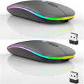 Guiheng 2 Pack Wireless Bluetooth Mouse,LED Dual Mode Rechargeable Silent Slim Laptop Mouse,Portable(BT5.2+USB Receiver) Dual Mode Computer Mice,for Laptop,Desktop Computer,Tablet,Phone,TV (Grey)