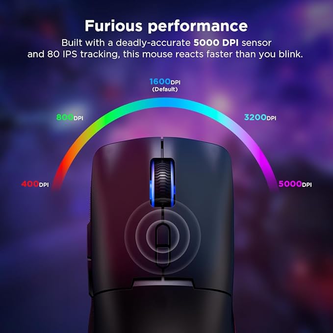 Lenovo Legion M220 Wireless RGB Gaming Mouse, Dual Channel Bluetooth, 2.4Ghz Wireless, USB-C Charging, 5-Level DPI Switch, Symmetrical Medium-Large Size, Black