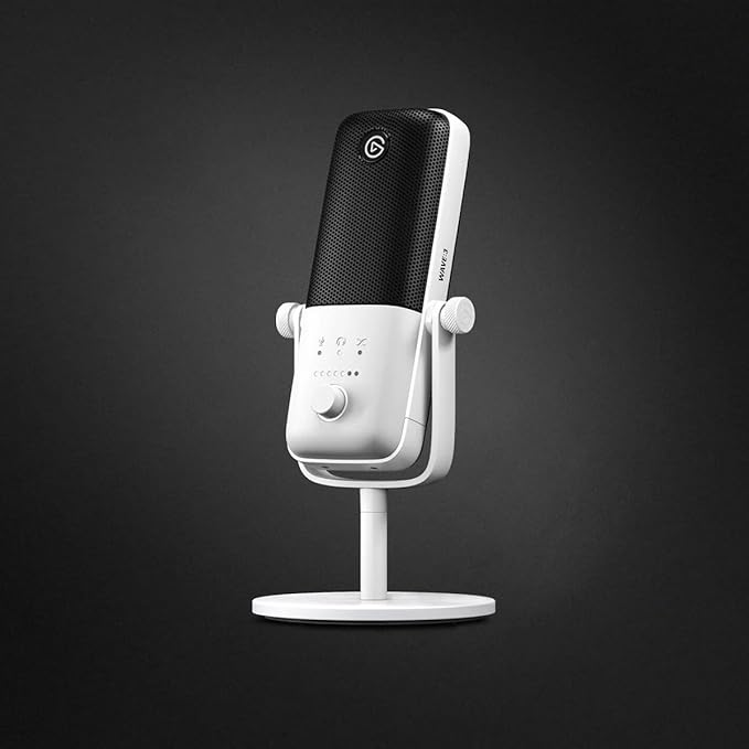 Elgato Wave:3 White - Premium Studio Quality USB Condenser Microphone for Streaming, Podcast, Gaming and Home Office, Free Mixer Software, Anti-Distortion, Plug ’n Play, for Mac, PC