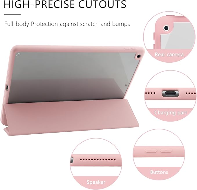 JOYLAND Pink Hibiscus Flower Pattern Case for iPad mini 7th(A17 Pro) 2024 / Mini 6th Generation 8.3" 2021,Clear Transparent Acrylic Hard Back Case with Pencil Holder Trifold Stand Tablet Cover