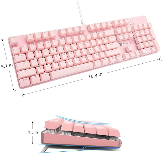 Qisan 104 Mechanical Keyboard for Gaming | Large Size USB White Backlit Gaming Keyboard Wired | US Layout Red Switches Hot Swappable Mechanical Clicky Keyboards Compatible with PC & Laptop
