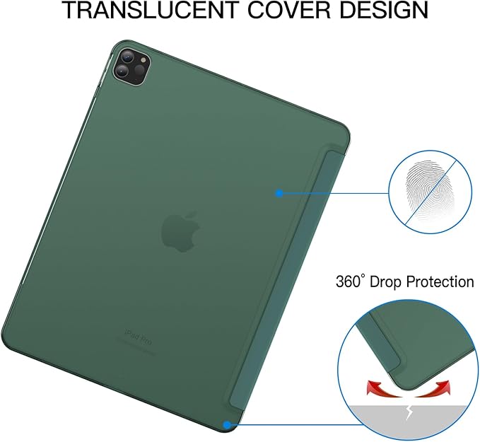 JETech Case for iPad Pro 12.9-Inch (6th/5th Generation, 2022/2021 Model), Slim Stand Hard Back Shell Smart Cover with Auto Wake/Sleep (Misty Blue)