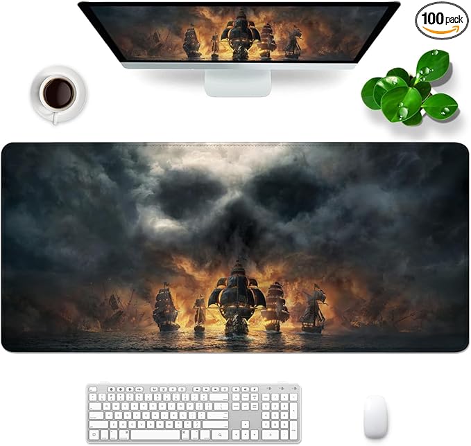 A Pirate Boat Mouse Pad XXL Large Gaming Mouse Pad 35.5x15.8 inch Large Rubber Mouse Pad for Desk with Personalized Design for Laptop, Computer PC (A Pirate Boat -1)
