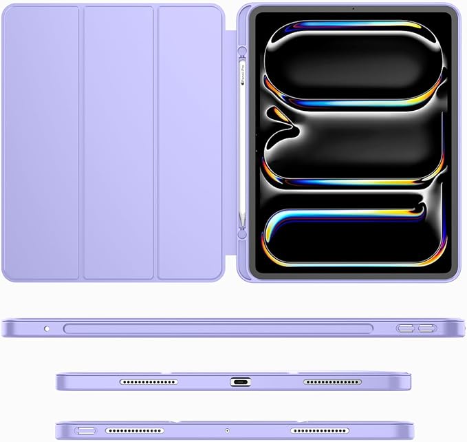 iMieet Case for iPad Pro 11 Inch (M5) 2025 /(M4) 2024 5th Gen, Trifold Stand Smart Cover with Pencil Holder and Soft TPU Back, Auto Wake/Sleep (Light Purple)