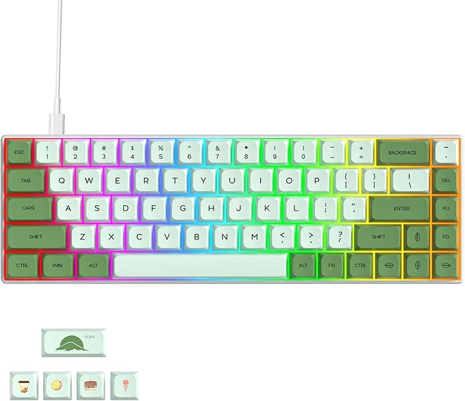 Owpkeenthy Wired 65% Percent Mechanical Gaming Keyboard Creamy Keycaps with Red Switch Ultra Compact RGB 60% Cute Green Gaming Keyboard N-Key Rollover for PC Gamer (Matcha/68 Red Switch)