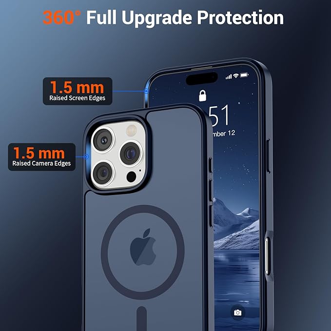 SUPFINE Magnetic for iPhone 16 Pro Max Case (Compatible with MagSafe) (Military Grade Drop Protection) Translucent Matte Shockproof Phone Cover,Dark Blue