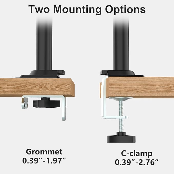 WALI Dual Monitor Mount, 13-33 Inch Adjustable Dual Monitor Arm for Desk Holds Max 19.8 lbs Screens, Swivel Vesa Bracket with C Clamp, Grommet Mounting, Monitor Arms for 2 Monitors (GSDM002)