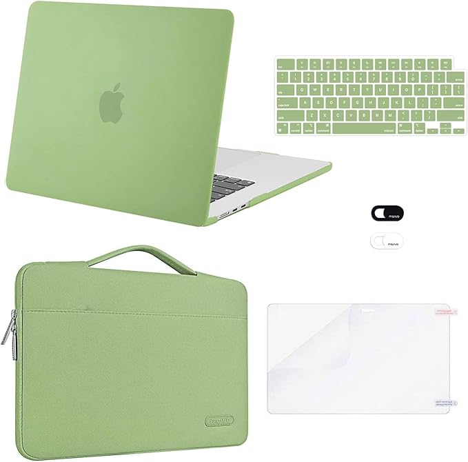 MOSISO Compatible with MacBook Air 15 inch Case M5 2026 M4 2025 M3 M2 2024 2023 A3448 A3241 A3114 A2941,Protective Hard Shell&Carrying Sleeve Bag&Keyboard Cover&Webcam Cover&ScreenFilm, Chartreuse