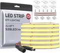 BTF-LIGHTING FCOB COB LED Strip 528LED/m Flexible High Density Uniform Light 14W/m 32.8FT DC24V Natural White 4000K CRI 90+ 10mm Width for Home Indoor Decor(No Adapter or Controller)