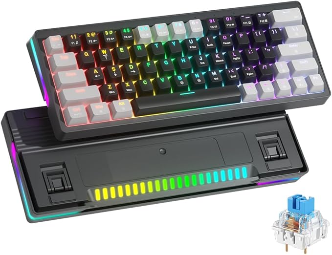 abucow 60% Mechanical Gaming Keyboard Blue Switch Wired Compact Keyboard with RGB Backlight Anti-Ghosting No-Conflict 63 Swappable keycaps Ergonomic Design for Windows/Mac