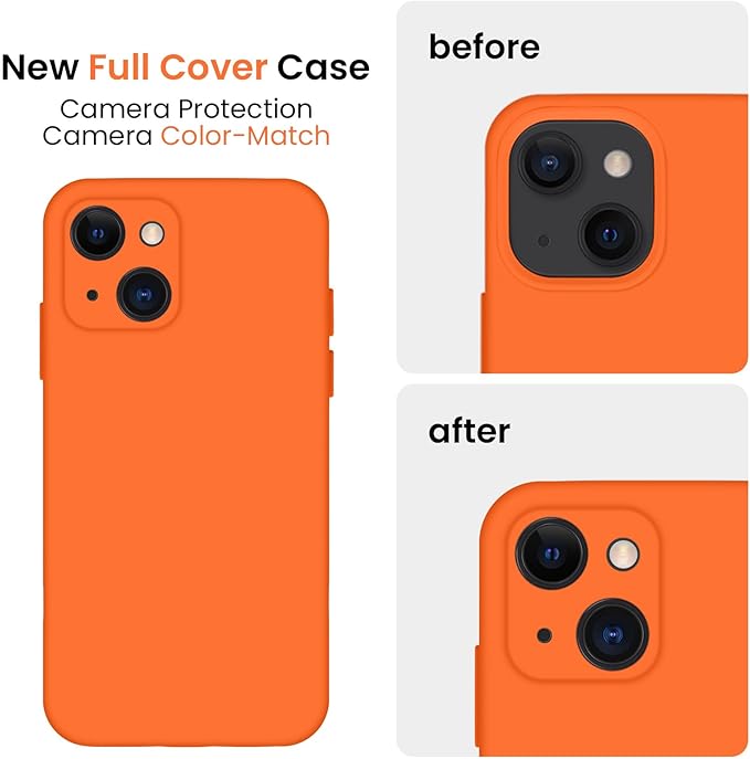 FireNova Designed for iPhone 13 Case, Silicone Upgraded [Camera Protection] Phone Case, Soft Anti-Scratch Microfiber Lining Inside, 6.1 inch, Neon Orange