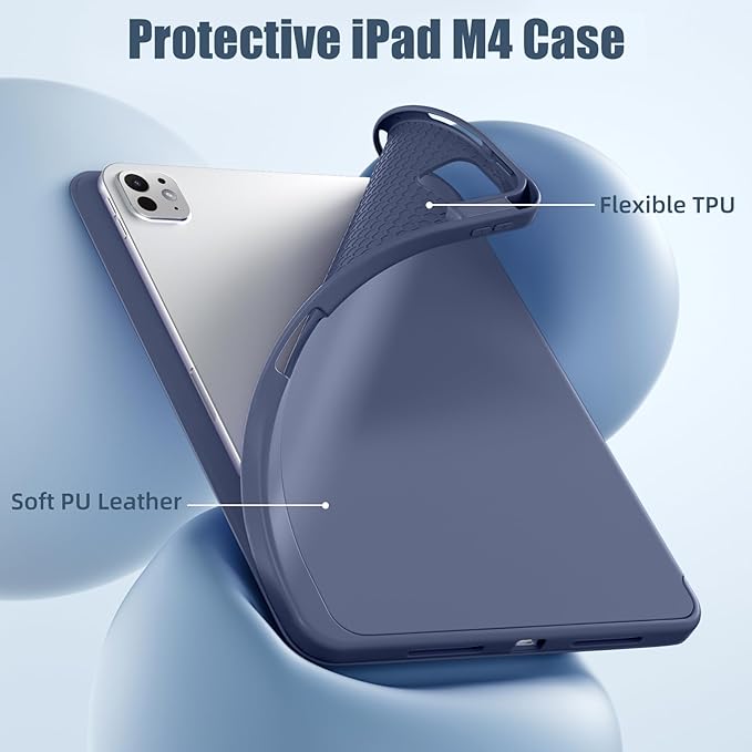 Kidopire New Compatible with iPad Pro 11 Inch Case (M4 2024/M5 2025) with Pencil Holder, Smart Cover with Protective Trifold Stand & Soft TPU Back, Auto Wake/Sleep, Support Pencil Pro, Blue Gray