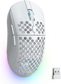 TMKB Wireless Gaming Mouse, 24000DPI Optical Sensor, 180Hrs Battery, Lightweight, 6 Programmable Buttons, RGB Strip, 2.4G/BT5.2/USB-C Wired for PC/Mac/Laptop - Matte White